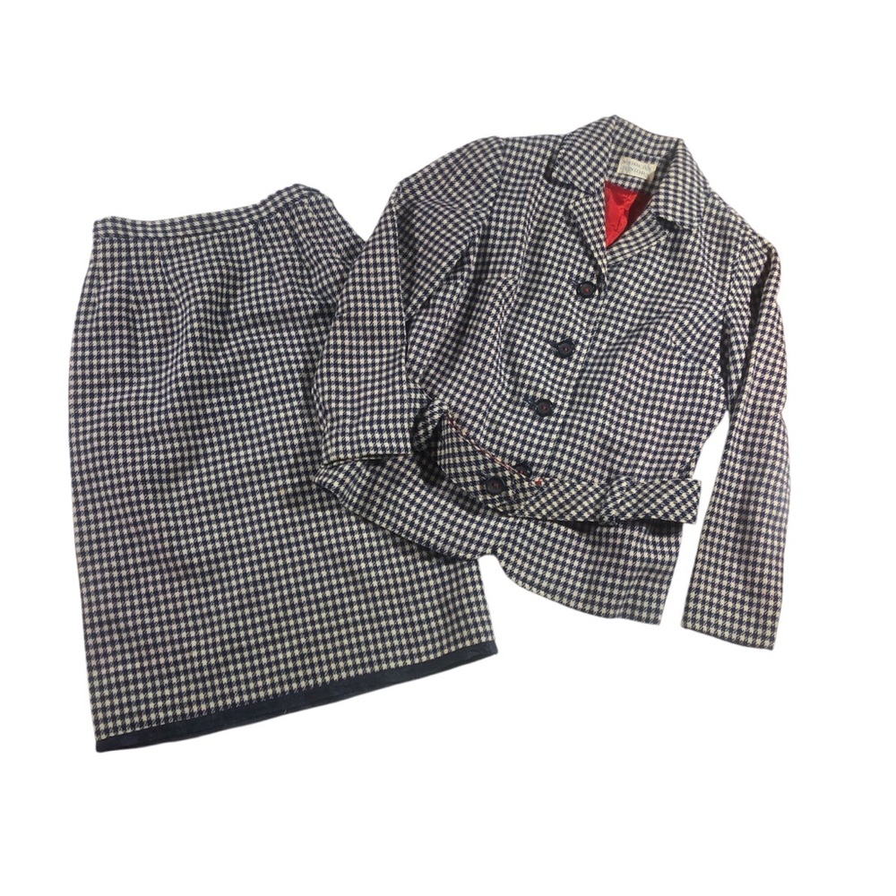 Vintage Houndstooth Plaid Suit Size 7 By Modern Juniors 70’s Retro Belted